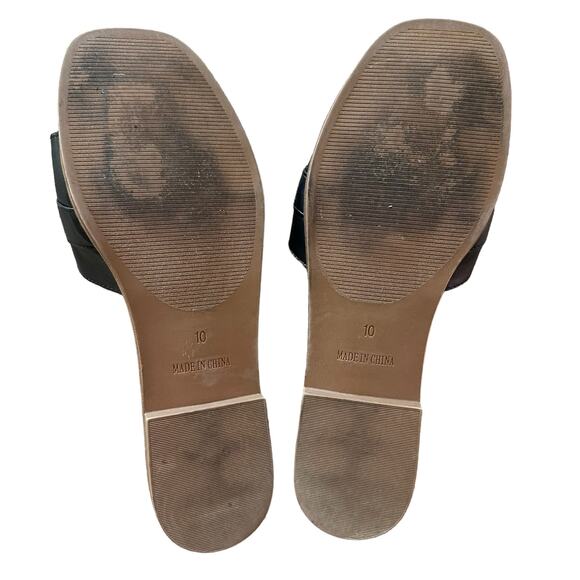 Steve Madden | Size 10 Alita Slip on Slide Sandals Gold Tone Black Hardware - Picture 10 of 11